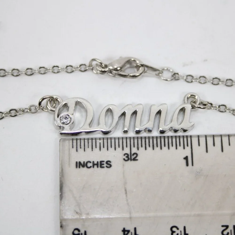 DONNA Name Silvertone Rhinestone 14.5" w 4.5" Multi Ring Ext Necklace - Picture 6 of 12